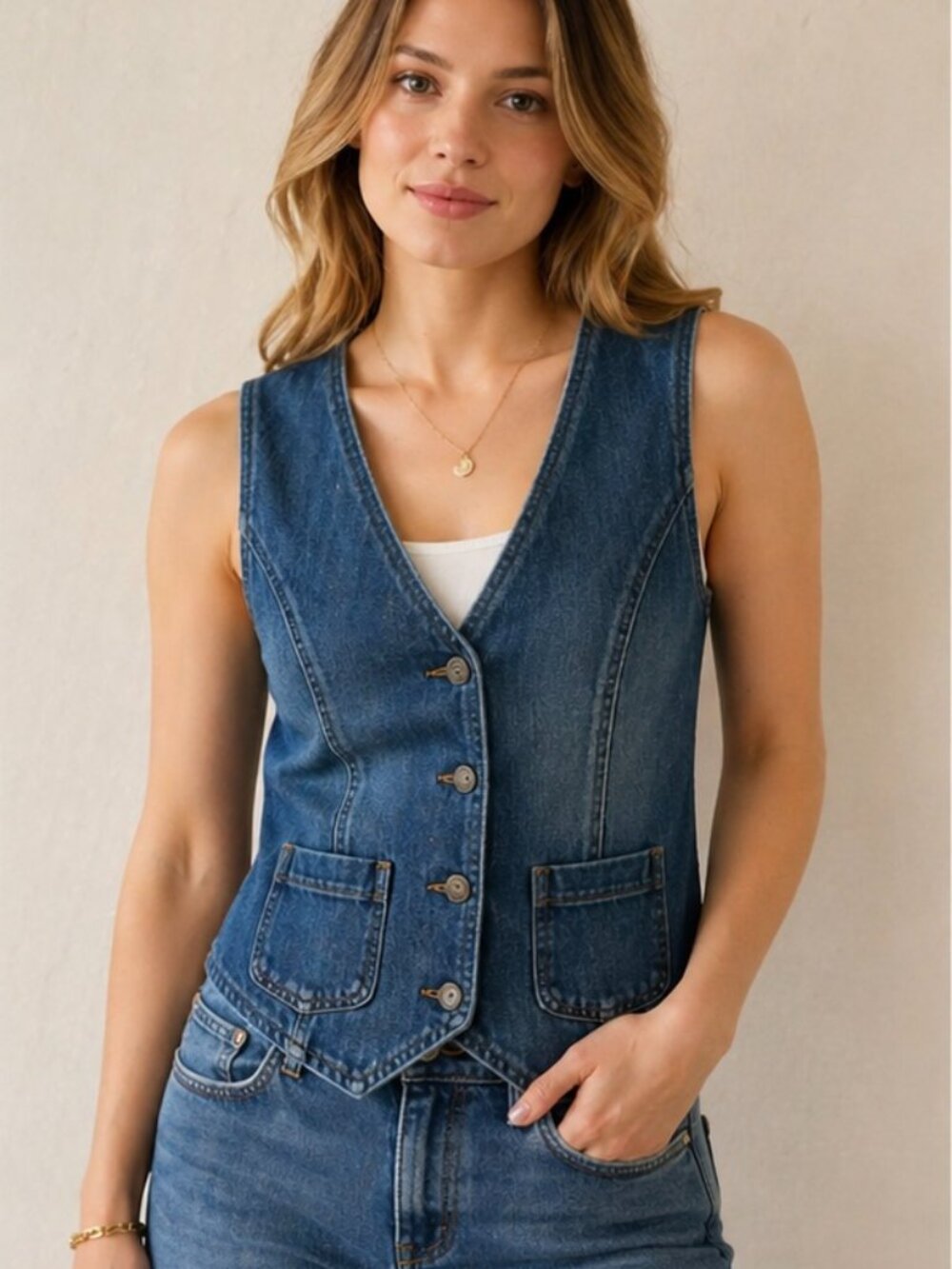American Eagle Denim (90's/Y2K) Vest Women's Small Pettie Distress Button Front